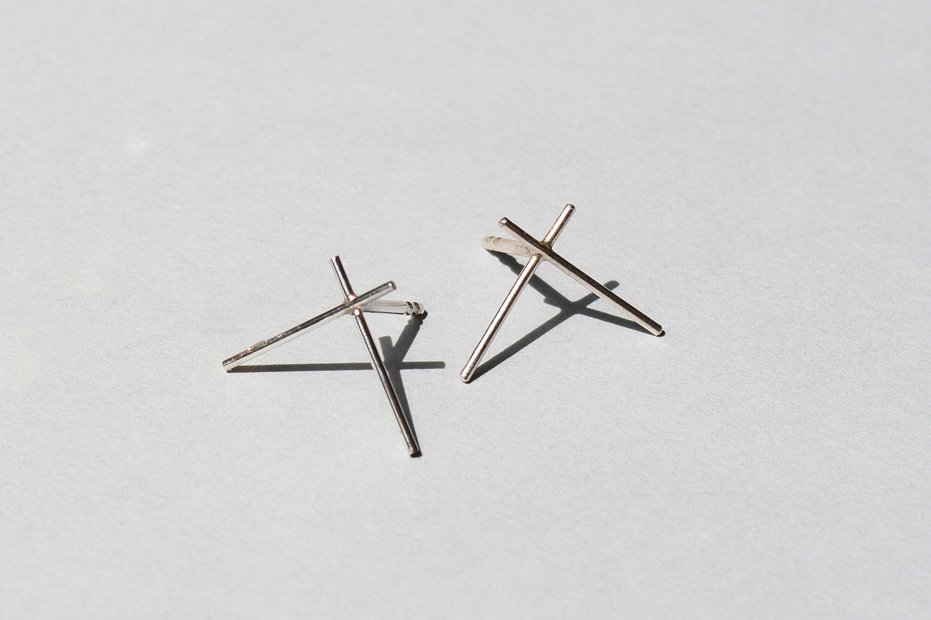 Wire Cross Ear Studs (Sterling Silver) | Saskia Diez | Shop at